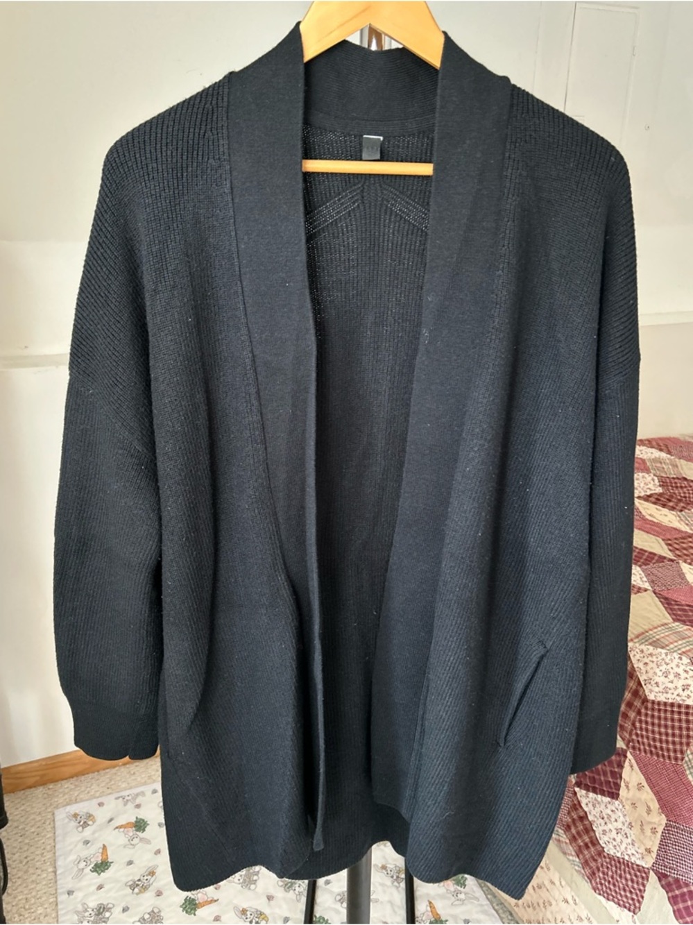 Lululemon Merino Wool Ribbed Knit Long Wrap Cardigan Sweater Black 12